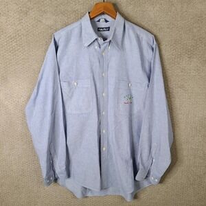 Vintage Nautica Shirt Mens L Blue Yacht Club Logo Oxford Button Down Long Sleeve